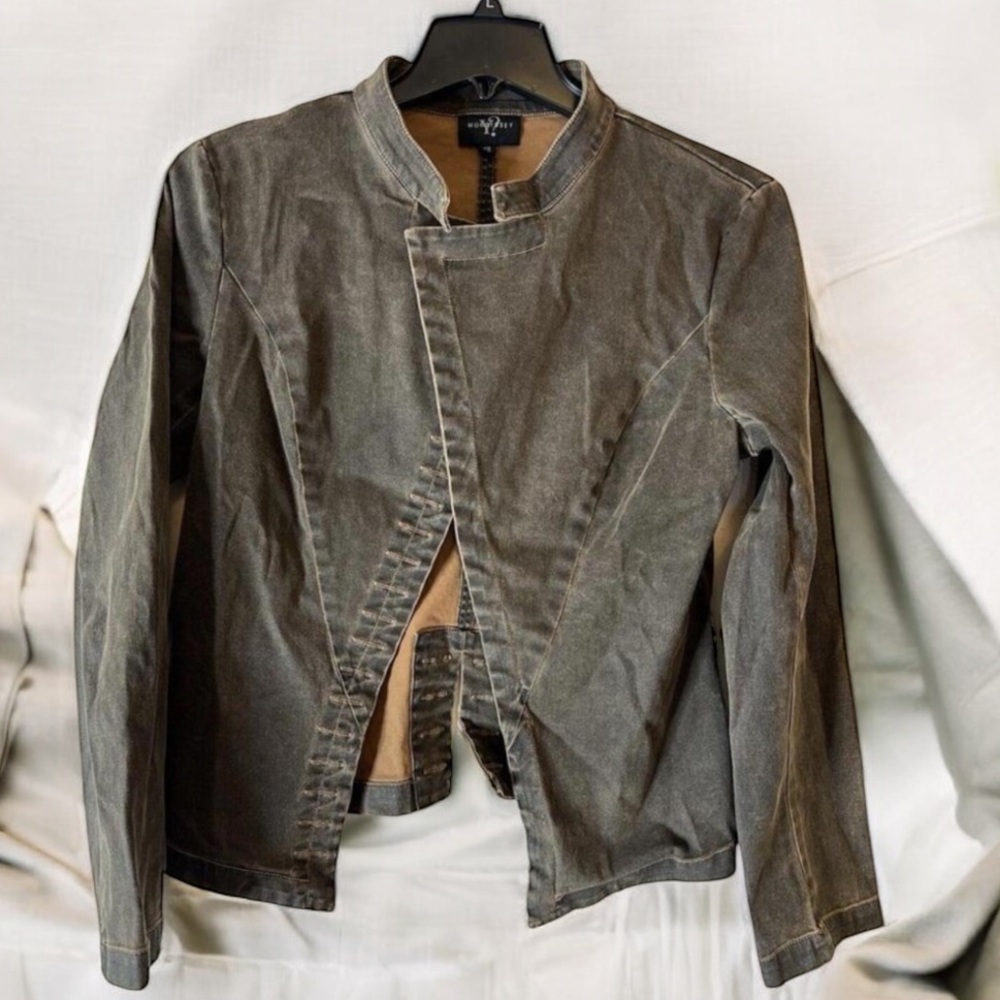 Morrissey Women’s Brown Asymmetrical‎ Denim Jacket Moto Style Size 12
